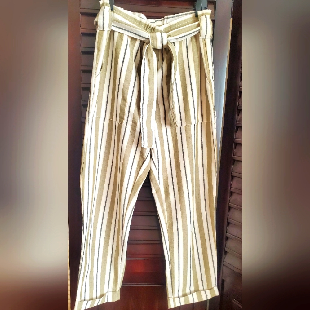 High waisted linen look pants
